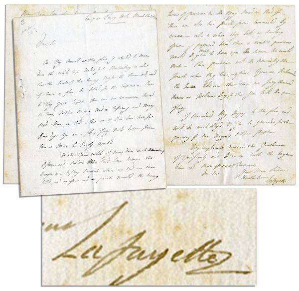 Lafayette Letter Signed Just After Arriving in Virginia in Early 1781 Where by the Fall, the British Would Surrender -- He Writes of His Strategy But Notes He Is Hampered by No Ammunition