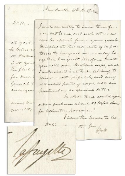 Lafayette Letter Signed Re: Cornwallis' Final Stand -- ''...The enemy are fortifying at York...vessels are gone to bring some of the troops remaining at Portsmouth. Lord Cornwallis is at York...''