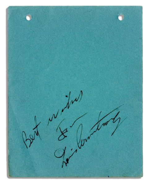 Louis Armstrong Autograph -- ''Best wishes From Louis Armstrong'' -- 3'' x 4'' Album Page -- Near Fine