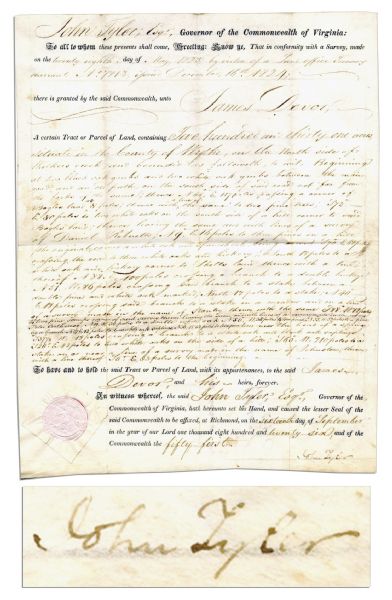 Early John Tyler Signature -- 1826 Document Signed as Governor of Virginia