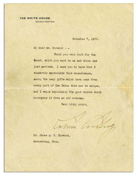 Calvin Coolidge 1923 Typed Letter Signed -- Just Three Months After Becoming President