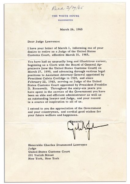 Lyndon B. Johnson Typed Letter Signed as President on White House Stationery