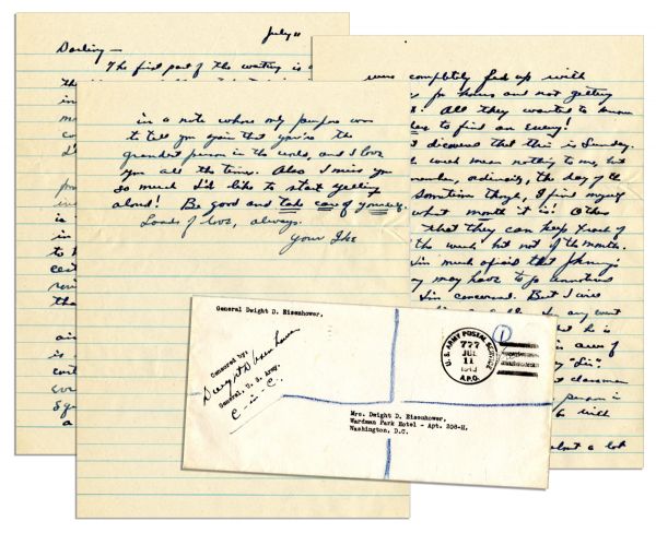 Dwight Eisenhower WWII 1943 Autograph Letter Signed -- ''...This morning I saw a squadron that had not run into a Hun airplane in days...All they wanted to know was WHERE to find an enemy!...''