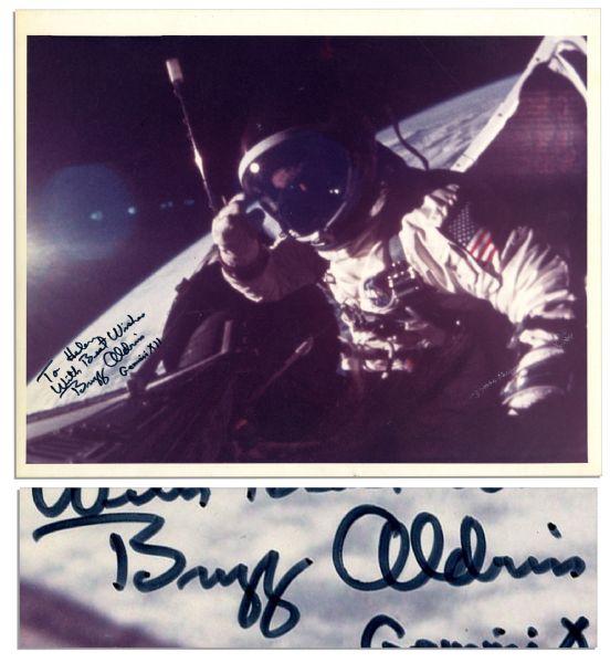 Buzz Aldrin Signed 10'' x 8'' Photo -- From the Final Gemini Mission