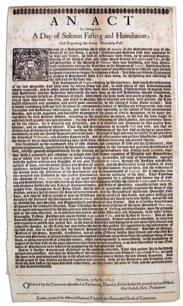 Third English Civil War Broadside Replacing King Charles' Day of Fasting & Humiliation With Parliament's Own Day