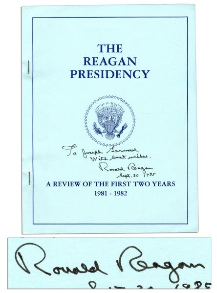 Ronald Reagan Signed Copy of ''The Reagan Presidency'' -- Review of His First Two Years in Office -- Signed as President