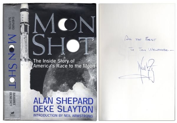 Neil Armstrong Signs The Book Authored by Fellow Astronauts Deke Slayton & Alan Shepard -- ''Moon Shot'' -- During His Last Days of Autographing