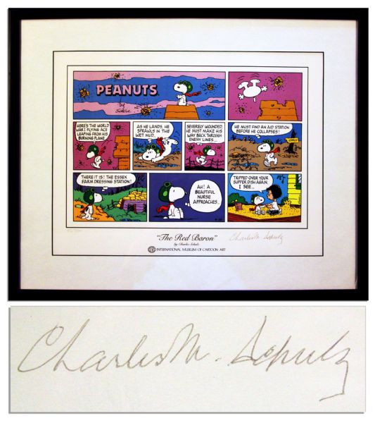 Charles Schulz Signed ''Peanuts'' Comic Print Starring Snoopy