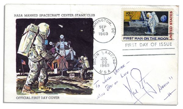 Neil Armstrong First Day Cover Signed -- Official NASA ''Manned Spacecraft Center Stamp Club''