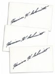 Three Signed Cards by Apollo 17 NASA Astronaut Harrison Schmitt -- As One of the Astronauts on the Last Mission of the NASA Lunar Program