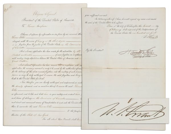 Ulysses S. Grant Signs an Extradition Order as President