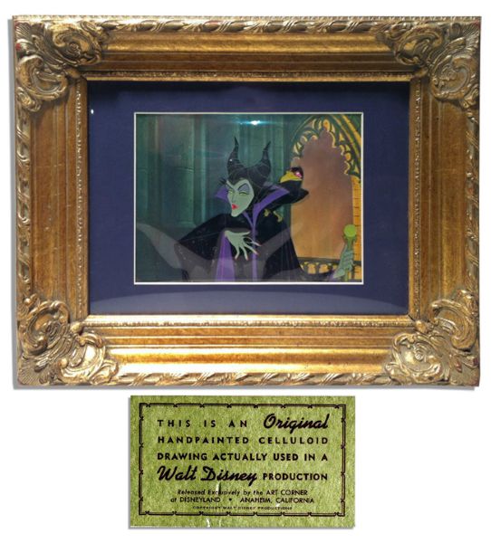 Disney Animation Cel From ''Sleeping Beauty'' Picturing the Villianess Maleficent & Her Pet Bird Diablo -- The Last Fairy Tale Walt Disney Made During His Lifetime