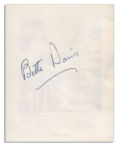 Hollywood Screen Legend Bette Davis Signed Card