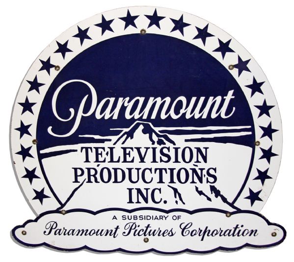 1950's Paramount Pictures Sign -- Large Metal Sign Measures Nearly 3 Feet x 2.5 Feet
