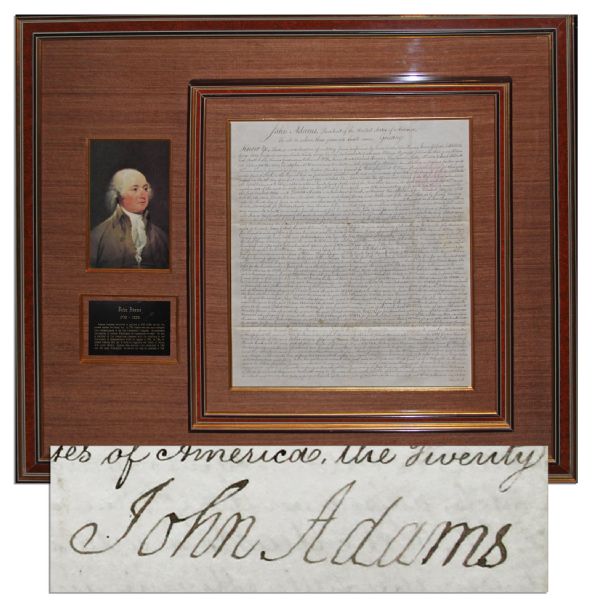 Elegantly Framed John Adams Land Grant Signed as President