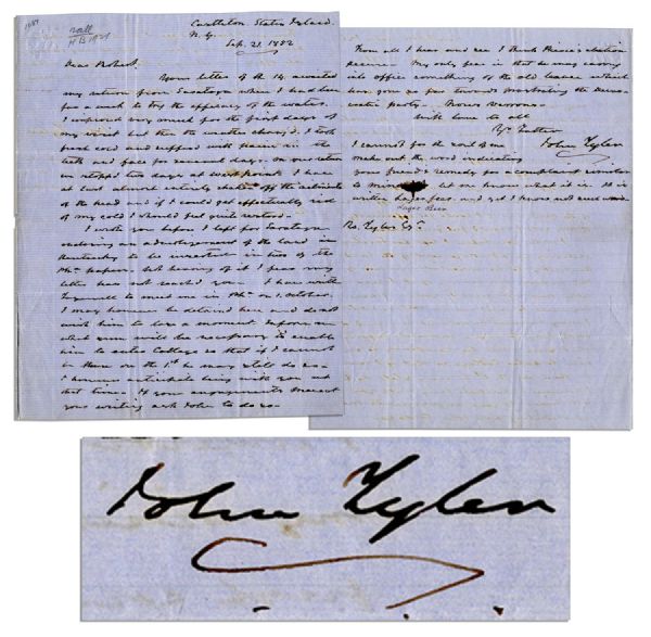 John Tyler 1852 Autograph Letter Signed & Additional Free Frank Signed -- ''...I think Franklin Pierce's election secure. My only fear is that he may carry into office something of the old...''