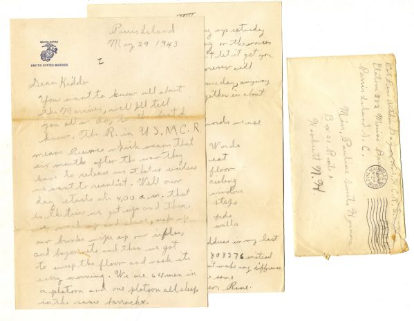 Lot of 36 Autograph WWII-Dated Letters Signed From Iwo Jima Hero Rene Gagnon -- ''...in my hands I hold two means of killing a person; Either stabbing him with the bayonet or shooting him with my...
