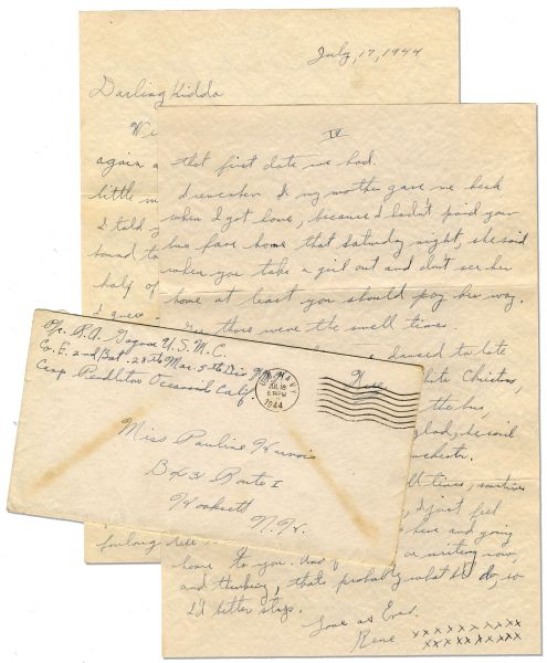 Lot of 42 Rene Gagnon Autograph Letters Signed & V-Mails While Fighting in the South Pacific -- ''...we were in action on Iwo Jima, you've probably read about it in the papers, as it was a pretty...