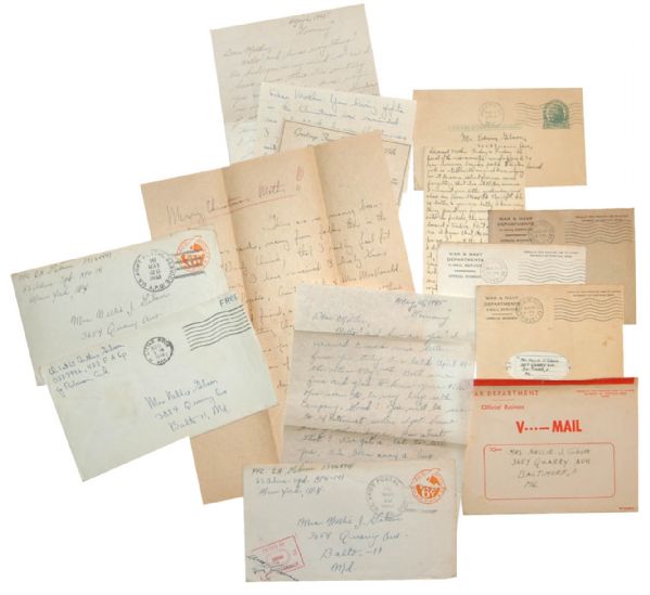 Lot of 25 World War II Letters and Correspondence of Two American Soldiers and Their Mother -- ''...We are really knocking the hell out of them...I trust their souls all rest in hell...''