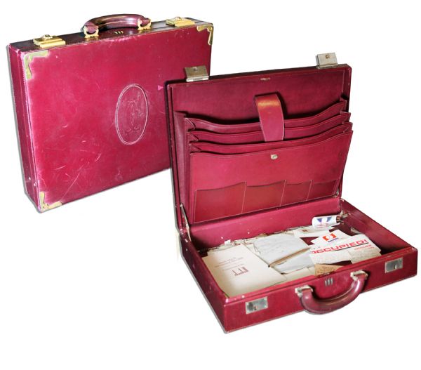 Arthur Ashe's Personally Owned & Used Burgundy Leather Briefcase -- Filled With His Own Paperwork