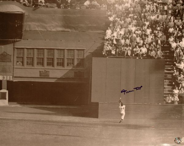 Willie Mays Signed ''Catch'' Photo -- 16'' x 20'' -- Mays' Incredible 1954 World Series Catch -- With Say Hey Hologram -- Verso Shows Light Staining