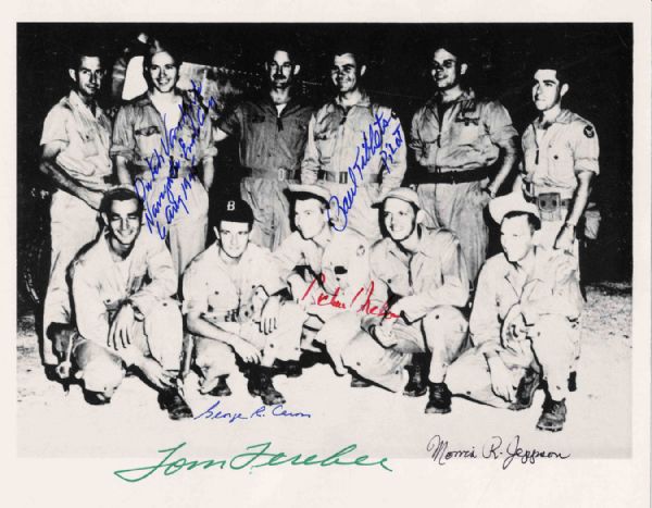 Enola Gay Signed Photo -- Black & White Photo of Eleven Members of the 509th -- Six Crew Members Autographed