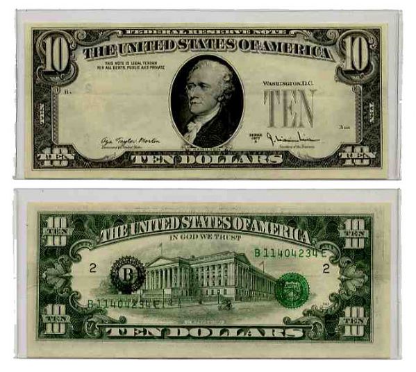 $10 Federal Reserve Error Note -- Series 1977-A, New York -- Serial Numbers & Treasury Seal Printed to Verso