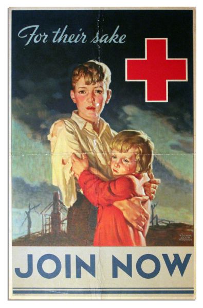 Vintage Red Cross Poster by Walter Beach Humphrey -- ''For Their Sake'' -- 1936