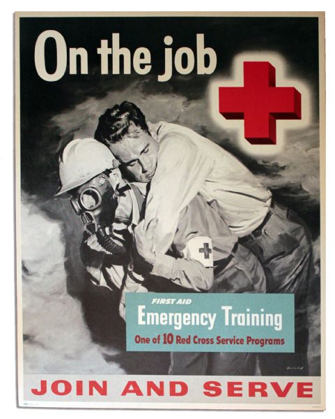 Vintage Red Cross ''On the Job'' Series Poster -- First Aid & Emergency Training
