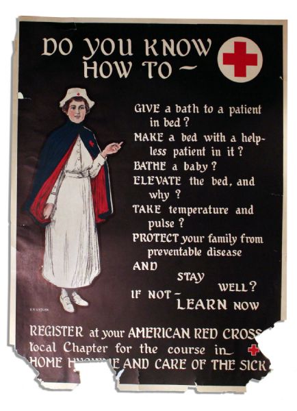 Vintage Red Cross Poster With Anna Milo Upjohn Art -- Circa 1918-1920
