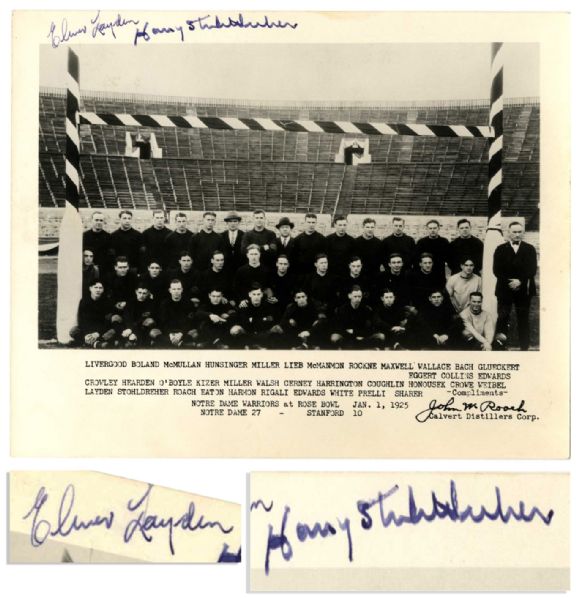Elmer Layden & Harry Stuhldreher Signed 10'' x 8'' Photo -- Notre Dame and Stanford at the Rose Bowl -- With JSA COA