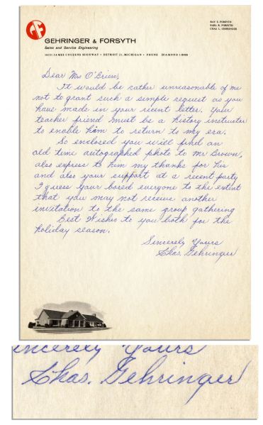 Charlie Gehringer Autograph Letter Signed -- ''...your teacher friend must be a history instructor to enable him to return to my era...''