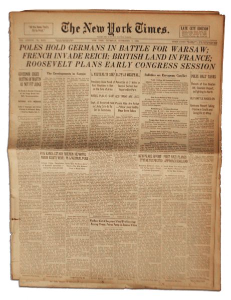 ''The New York Times'' From 7 September 1939 -- ''French Invade Reich''