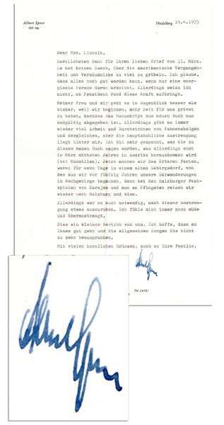 Albert Speer Letter -- ''...It's in vain to ponder over American past and missed opportunities...everything will be fine if...one...person will work on it...I'm not sure if President Ford will...''