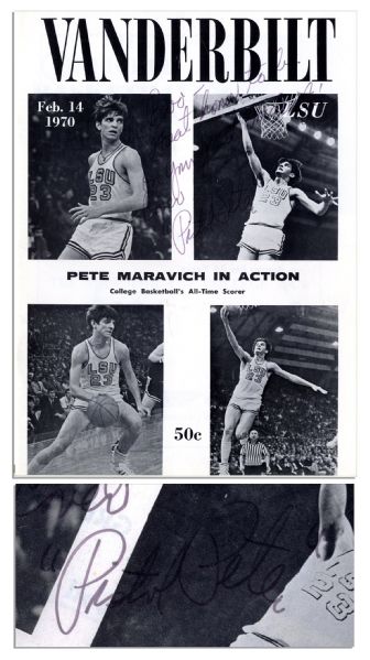 ''Pistol Pete'' Maravich Signed Vanderbilt University Program -- From 1970, Inscribed to Boo Odem