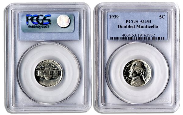 Jefferson Nickel -- Series 1939 -- PCGS AU53 -- Doubled Monticello