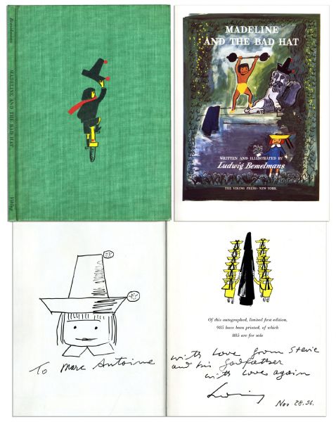 ''Madeline and the Bad Hat'' Limited First Edition Signed by Ludwig Bemelmans -- With Original Large Sketch by Bemelmans of a Child in the ''Bad Hat''
