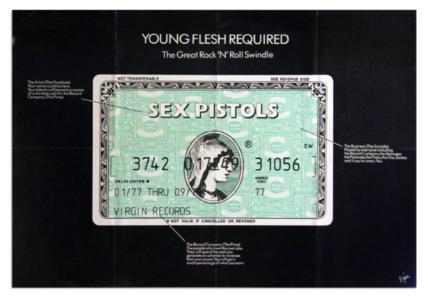 Rare Sex Pistols Banned Poster -- ''Young Flesh Required, The Great Rock N' Roll Swindle''