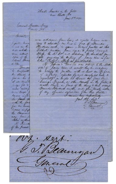 General Gustave Beauregard June 1864 Autograph Letter Signed With Additional AES -- ''...co-operate  with  Genl.  Lee  in  any  manner...towards  the  crushing  of  the  foe  in  his  front...''