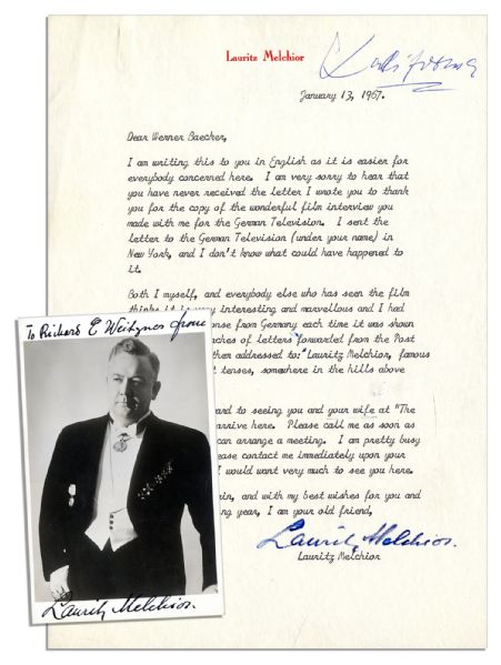 Opera Legend Lauritz Melchior Typed Letter Signed -- ''Lauritz Melchior, famous tenor of the past tenses, somewhere in the hills above Hollywood!'' -- With Signed Photo