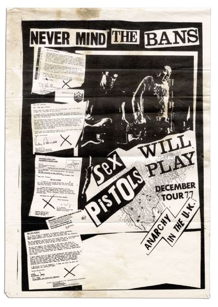 Sex Pistols ''Nevermind The Bans'' Scarce Test Print Poster From Their Final UK Tour