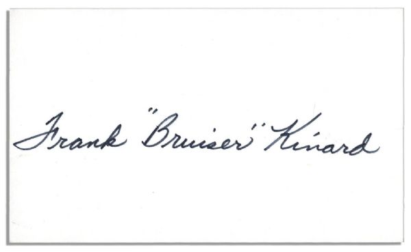 Football HOFer ''Frank 'Bruiser' Kinard'' Signed 5'' x 3'' Card -- in Black Ink -- Pencil Notation to Verso -- Near Fine