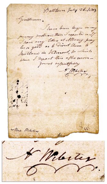 Noah Webster 1803 Autograph Letter Twice-Signed -- Written Three Years Before Publication of His First Dictionary