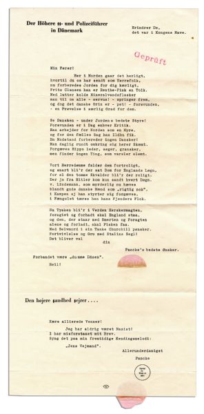 Nazi WWII Letter From SS Commander -- Danish Letter Mentions Hitler, Churchill & Stalin