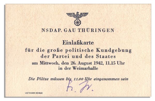 Official WWII-Dated 1942 Nazi Party Rally Ticket