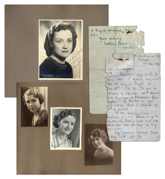 Rare Early Autograph Letter Signed by England's Beloved Contralto Kathleen Ferrier -- Plus 49 Signed Photos by Various 20th Century Classical Music Legends -- Including Two Signed by Ferrier