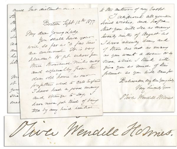 Oliver Wendell Holmes Autograph Letter Signed -- ''...My dear Young Lady, you shall have your wish, so far as 'a few times' are concerned...''