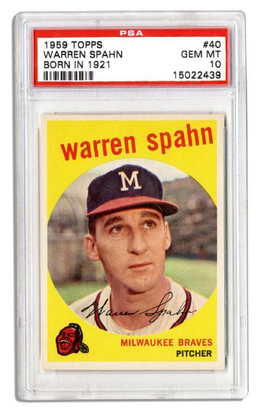 1959 Topps -- Warren Spahn #40 -- PSA 10 -- Population 1 of 1