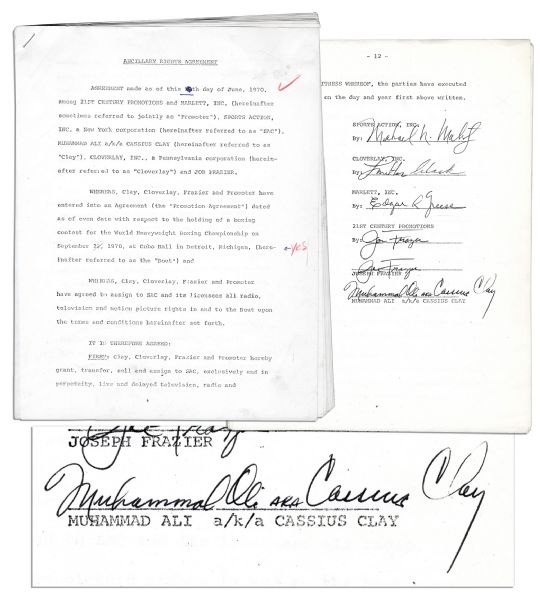 Muhammad Ali and Joe Frazier Dual-Signed Contract for the ''Fight of the Century'' -- Perhaps the Best Piece of Boxing Memorabilia in Existence