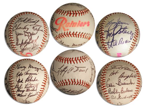 Seattle Rainiers 1957 Team Signed Baseball -- With the Signature of Edo Vanni as Coach, Called ''The Face of Seattle Baseball''